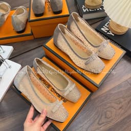 [ Giày Dép Huyền My ] Giày Búp Bê Nữ Đính Đá Độn Đế 4cm Phối Nơ Hàng Cao Cấp Full Hộp - LT71 1
