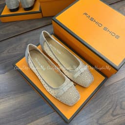 [ Giày Dép Huyền My ] Giày Búp Bê Nữ Đính Đá Độn Đế 4cm Phối Nơ Hàng Cao Cấp Full Hộp - LT71 7