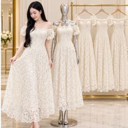 VÁY REN TRẮNG BẸT VAI DỰ TIỆC, váy ren trắng xoè xukadress 1