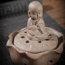 Lư Xông Trầm Gốm Tượng Chú Tiểu Ngồi Thiền Trên Đài Sen 3