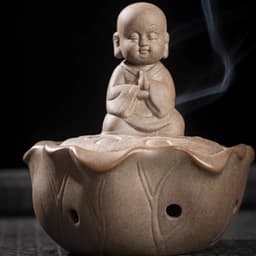 Lư Xông Trầm Gốm Tượng Chú Tiểu Ngồi Thiền Trên Đài Sen 5