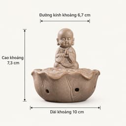 Lư Xông Trầm Gốm Tượng Chú Tiểu Ngồi Thiền Trên Đài Sen 6