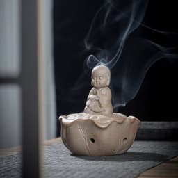 Lư Xông Trầm Gốm Tượng Chú Tiểu Ngồi Thiền Trên Đài Sen 1