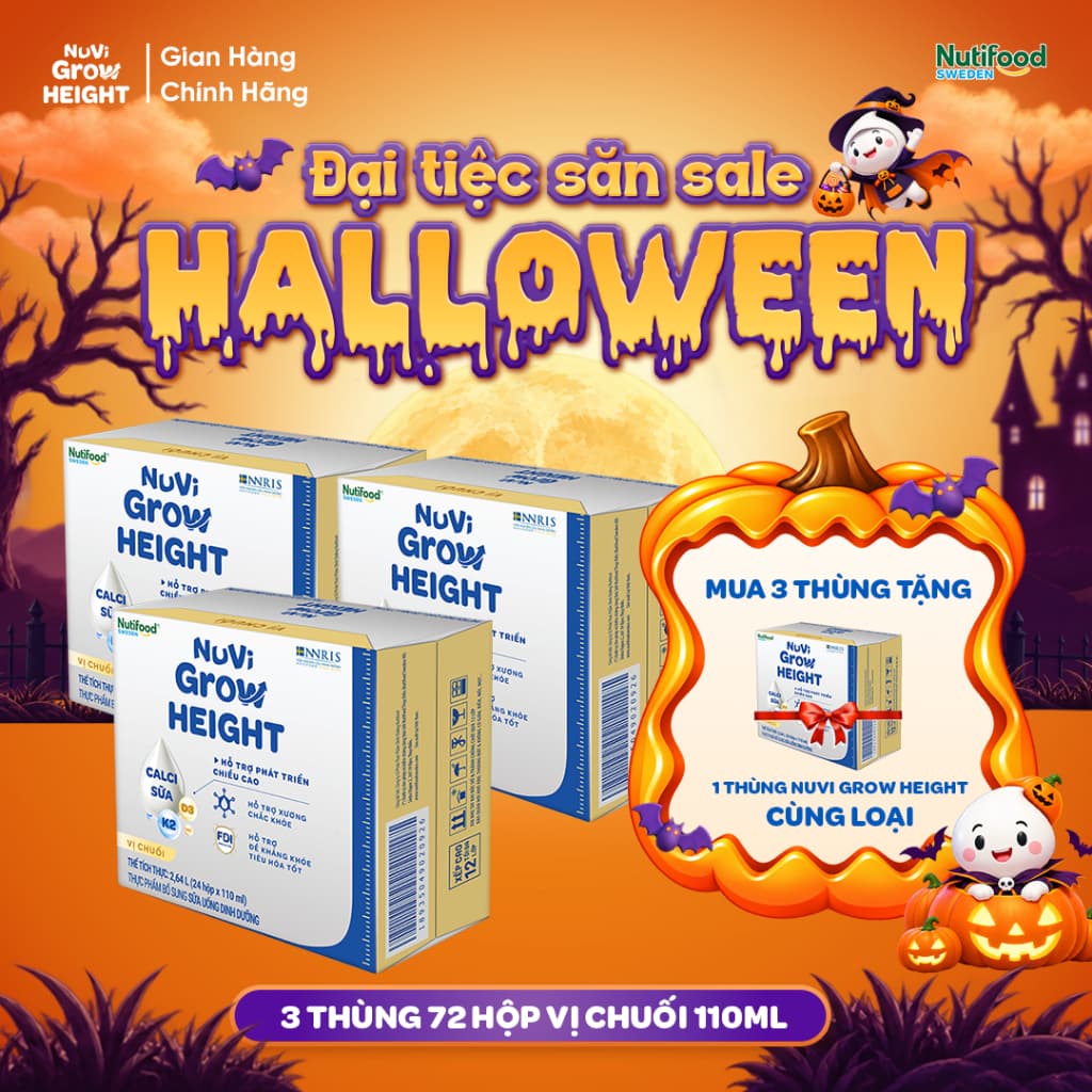 Sữa Nước Nuvi Grow Height ( 3 Thùng Tặng 1 Thùng Chuối 180ml)- Hộ Trợ Phát Triển Chiều Cao
