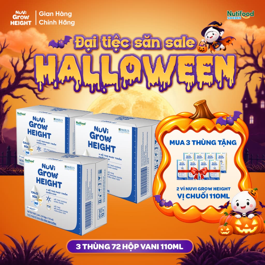 Sữa Nước Nuvi Grow Height ( 3 Thùng Ít Ngọt Tặng 2 Vỉ Chuối110ml)-Hộ Trợ Phát Triển Chiều Cao
