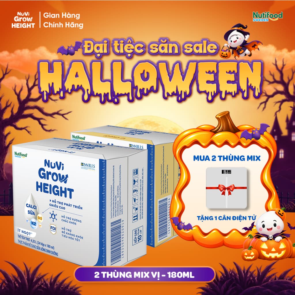 Sữa Nước Nuvi Grow Height (2 Thùng 180m Ít Ngọt + Chuối ) - Hỗ Trợ Phát Triển Chiều Cao