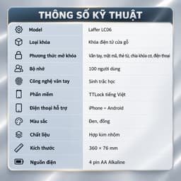 Khóa Điện Tử Laffer LC06 Cho Cửa Gỗ - Bảo Hành 36 Tháng, Chính Hãng, Chất Lượng Cao Cấp 7