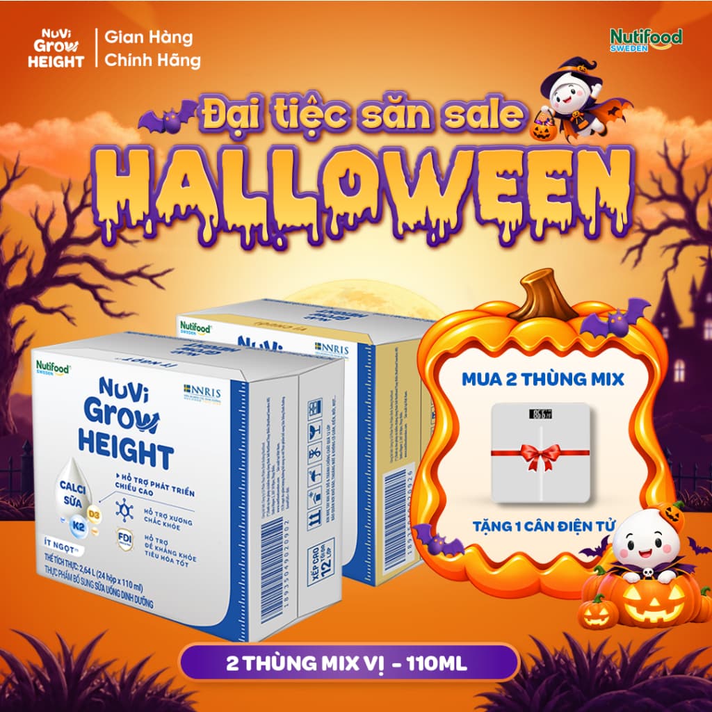 Combo NUVI GROW Mix Vị Chuối 110ml+Ít Ngọt 110ml -Hỗ Trợ Phát Triển Chiều Cao