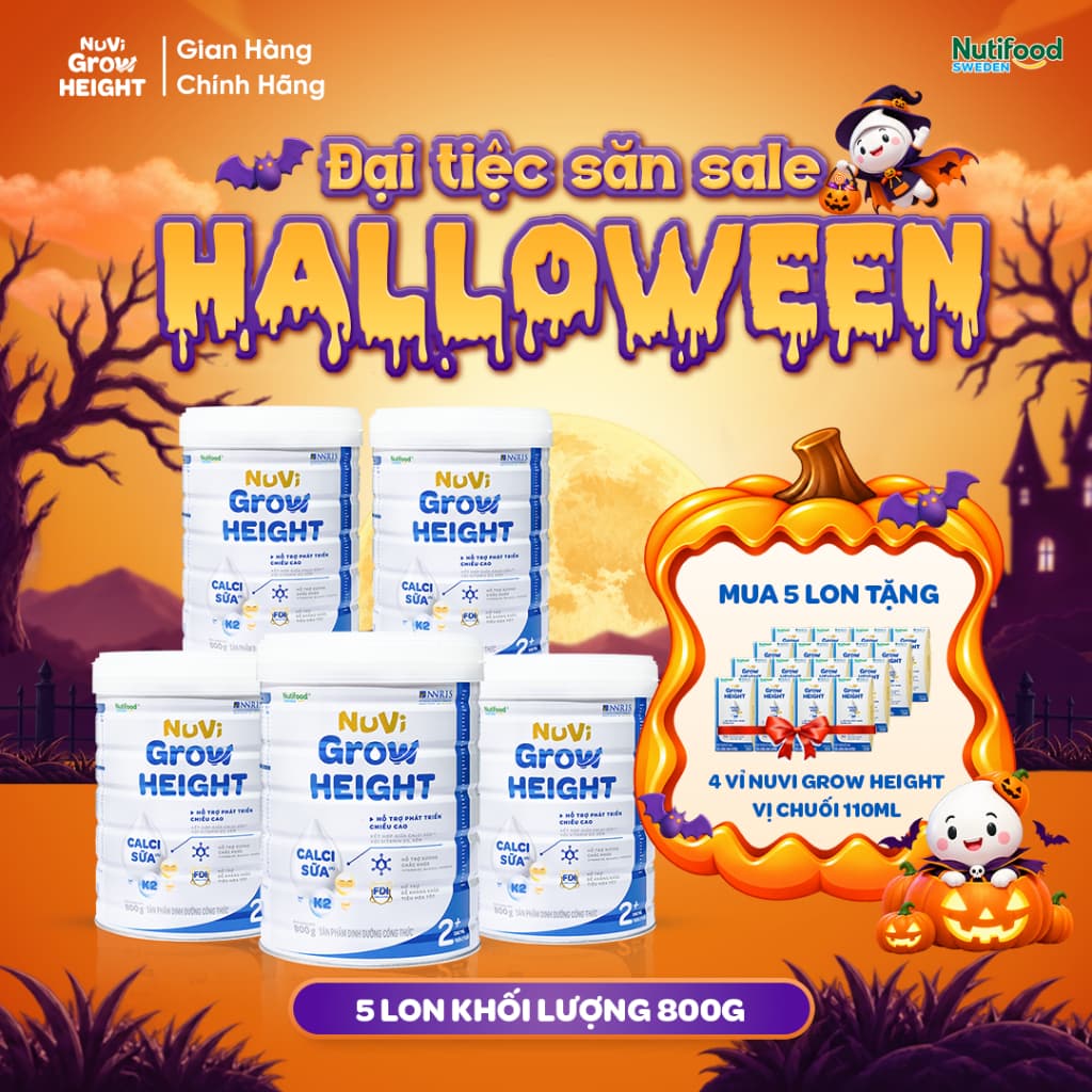 Sữa Bột Nuvi Grow Height 2+(5 Lon 800G Tặng 4 Vỉ SNPS) Phát Triển Chiều Cao Cho Trẻ Trên 2 Tuổi