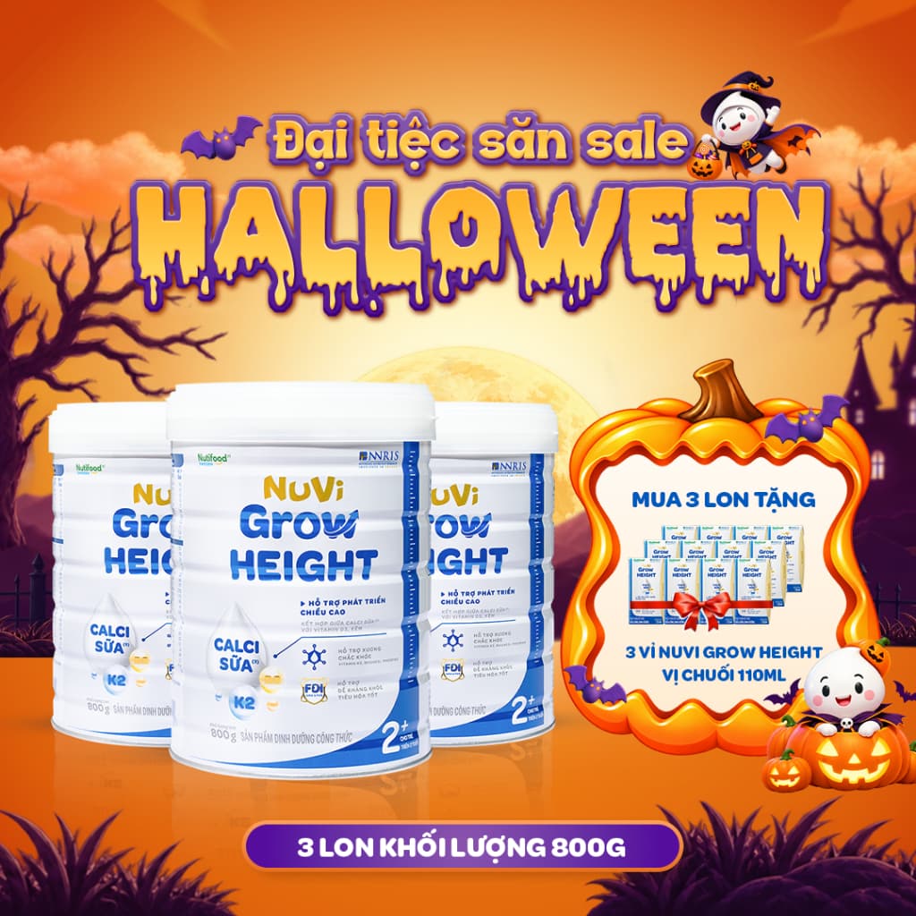 Sữa Bột Nuvi Grow Height 2+(3 Lon 800G Tặng 3 Vỉ SNPS )Phát Triển Chiều Cao Cho Trẻ Trên 2 Tuổi
