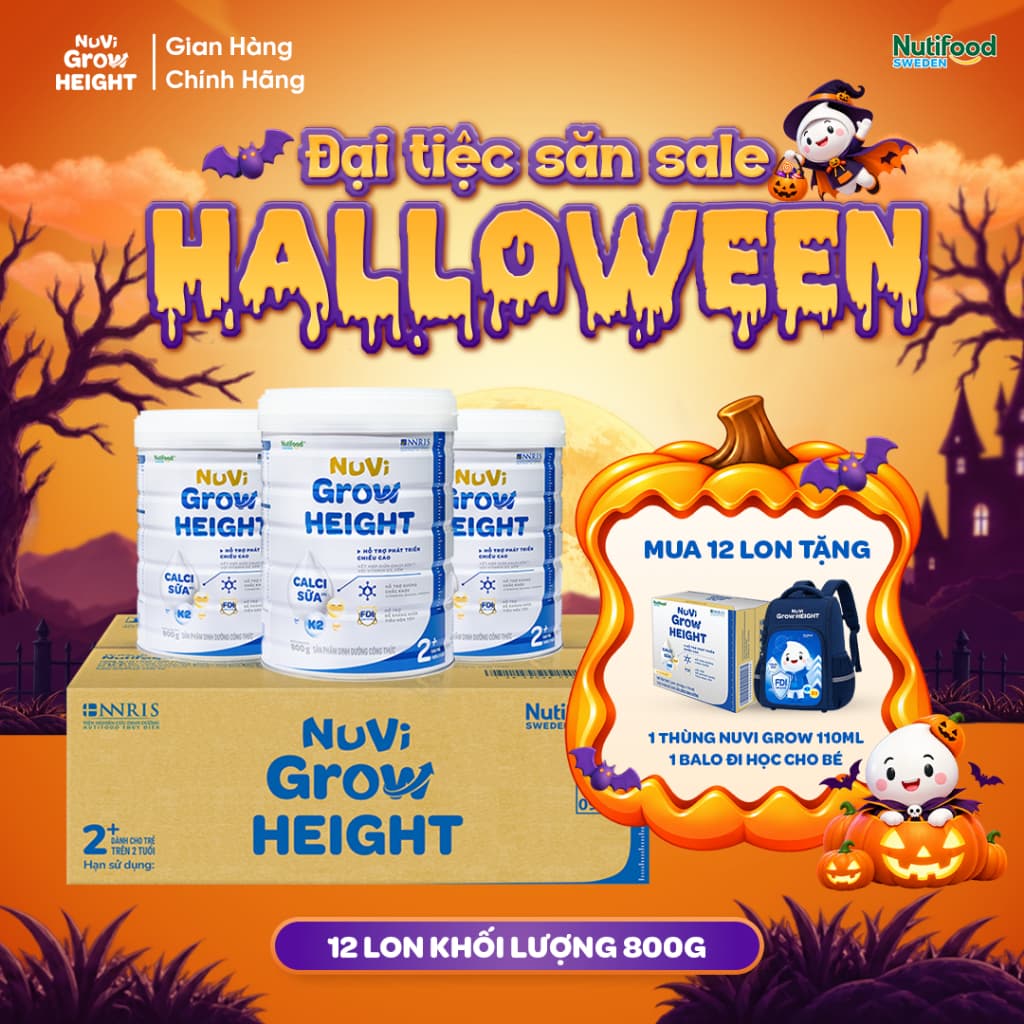 Sữa Bột Nuvi Grow Height 2+ (Thùng 12 Lon 800G Tặng 1 Thùng Sữa Nước) Phát Triển Chiều Cao Cho Trẻ Trên 2 Tuổi