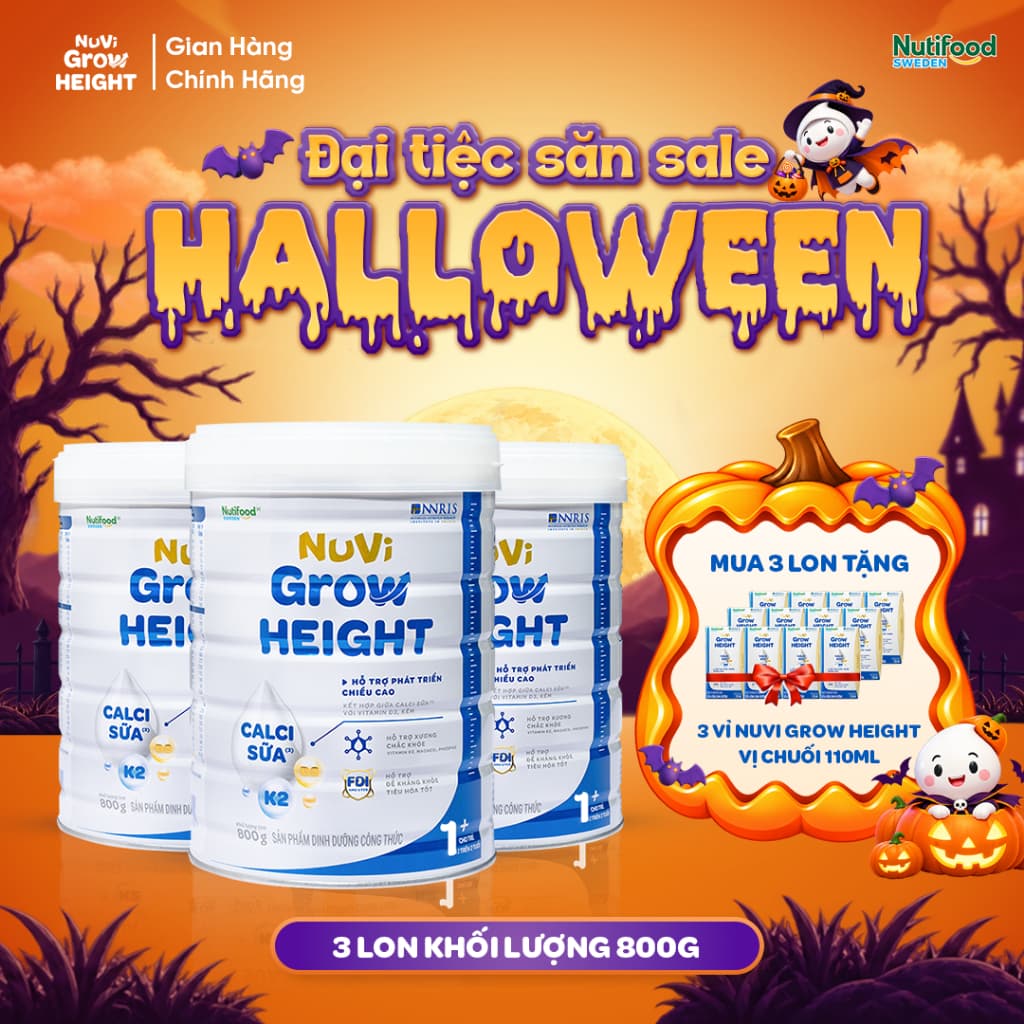 Combo NuVi Grow Height 2+ 800g – Mua 3 Lon Tặng 3 Vỉ Sữa Nước,Hỗ Trợ Phát Triển Chiều Cao