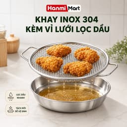 Vỉ Lọc Dầu INOX Kèm Khay Đĩa Size 20cm Hứng Dầu HanmiMart Ráo Dầu Thực Phẩm Dùng Chiên Rán Hấp 1