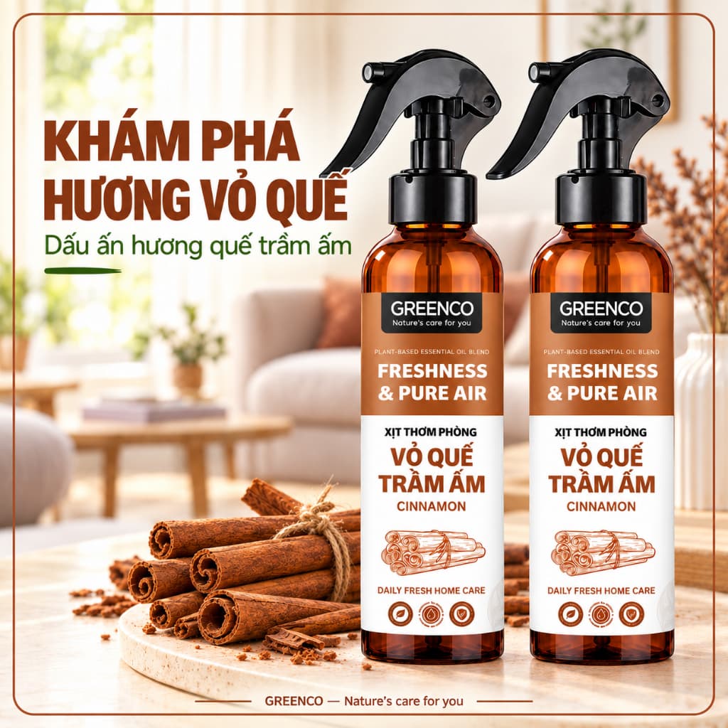 Bình xịt phòng tinh dầu Greenco- giúp thơm phòng, hỗ trợ đuổi muỗi và côn trùng.