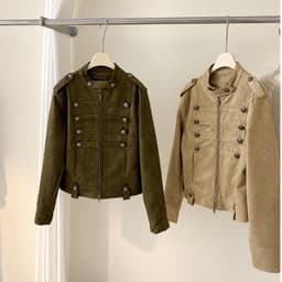 (Hàng SẴN) Áo Khoác Da Lộn Ngắn Cổ Đứng Phối Cầu Vai Thiết Kế Cúc Nổi Phong Cách Cá Tính Napoleon 8