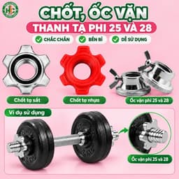 Bộ chốt thanh đòn tạ ren xoắn phi 25 phi 28 giữ bánh tạ chắc chắn... chỉ vừa với đòn tạ nhập khẩu. 1