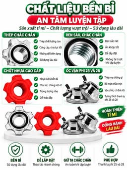 Bộ chốt thanh đòn tạ ren xoắn phi 25 phi 28 giữ bánh tạ chắc chắn... chỉ vừa với đòn tạ nhập khẩu. 4