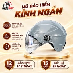 Mũ bảo hiểm 1/2 vân kính ngắn chống lóa, chắn gió cao cấp - Freesize, trẻ trung, năng động cho người dùng. 1