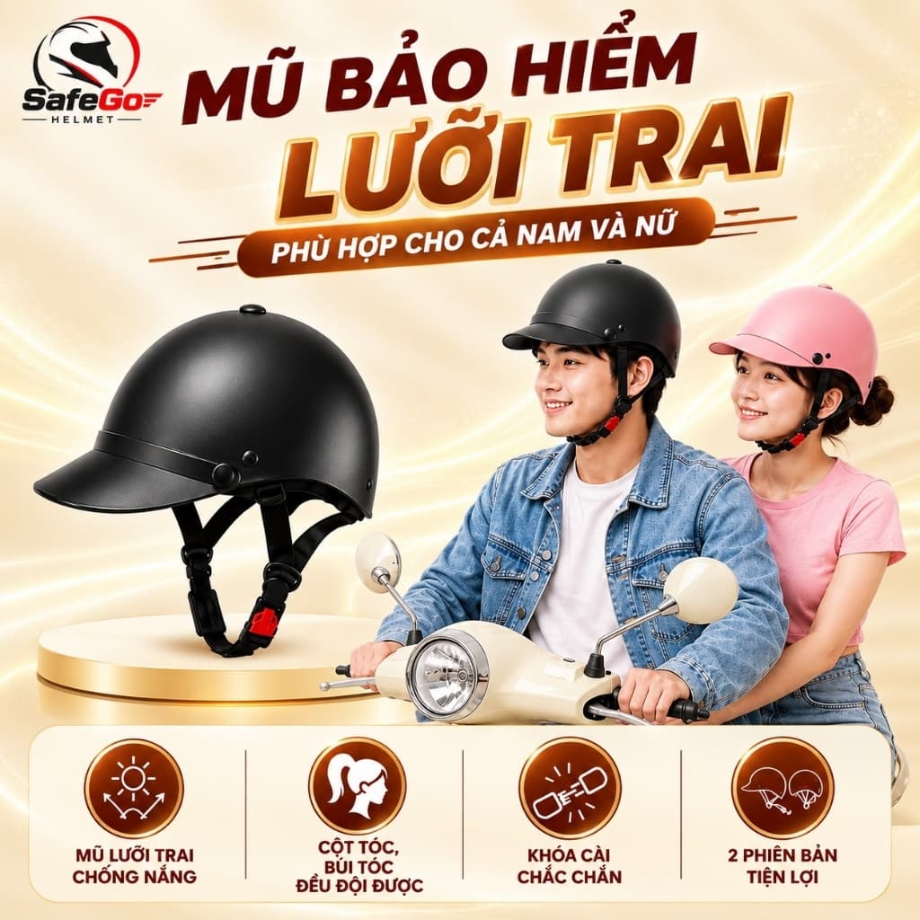 Nón Bảo Hiểm Lưỡi Trai Nam  - Đủ Màu, An Toàn Được Kiểm Định, Bảo Hành 12 Tháng