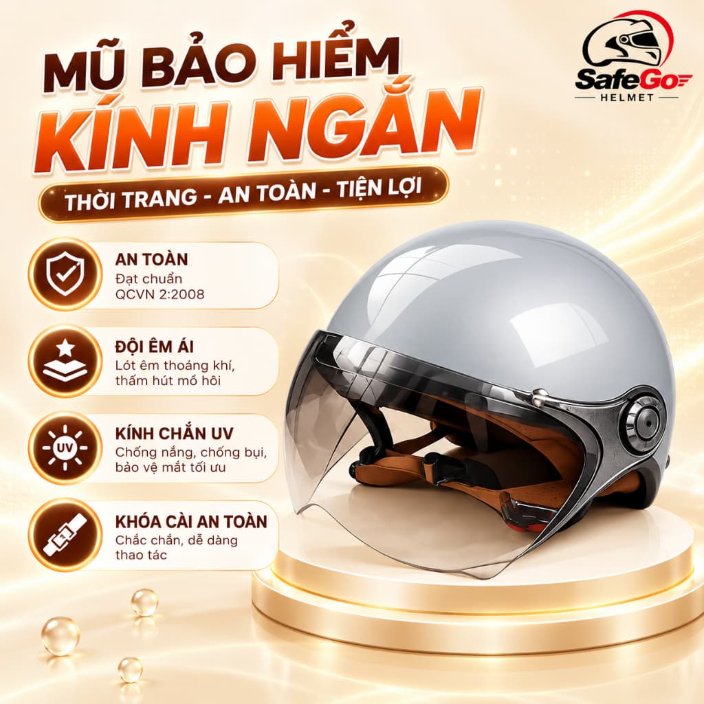 Nón bảo hiểm 1/2 kính ngắn, an toàn, thời trang, đa dạng màu sắc, bảo hành 12 tháng.