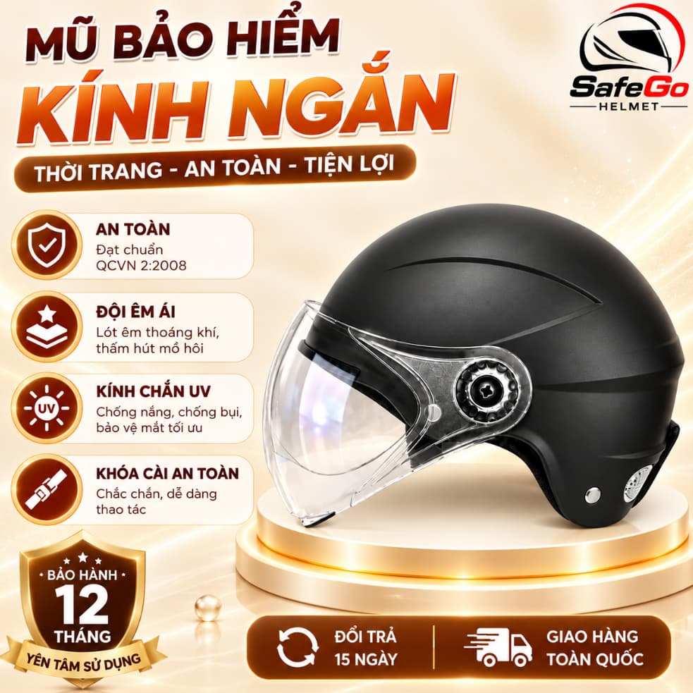 Mũ bảo hiểm nủa đầu họa tiết Vân có kính chắn gió - Gọn nhẹ, an toàn, thời trang với bảo hành 12 tháng.
