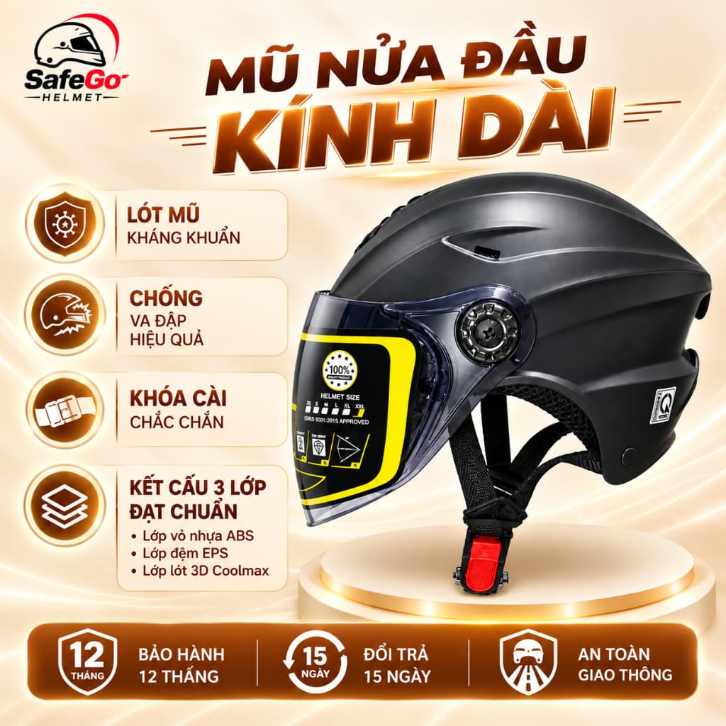 Nón bảo hiểm nam STD Helmets chống nắng, chắn gió bụi, dáng gù thể thao, nhiều màu sắc, freesize 55-58cm.