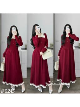 <Đầm bầu Quynhanhhouse> (QC) #6215 Váy cổ be viền bèo Free sz đen/đỏ Bầu bí bon chen 6