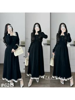 <Đầm bầu Quynhanhhouse> (QC) #6215 Váy cổ be viền bèo Free sz đen/đỏ Bầu bí bon chen 7