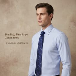 Sơ Mi P197 - Cotton Bóng Nhẹ, Kẻ Sọc Xanh, Cổ Đức Hidden Button Down Lịch Lãm. 2