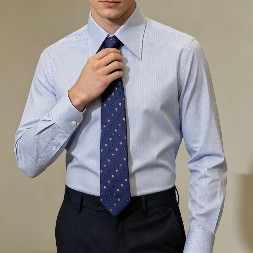 Sơ Mi P187 - Cotton Bóng Nhẹ, Màu Xanh, Họa Tiết Xương Cá, Cổ Đức Hidden Button Down