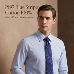 Sơ Mi P197 - Cotton Bóng Nhẹ, Kẻ Sọc Xanh, Cổ Đức Hidden Button Down Lịch Lãm. 1