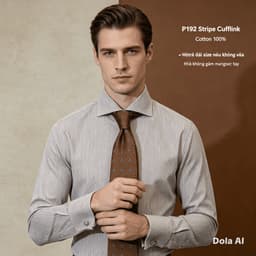 Sơ Mi P192 - Cotton , Sọc Đứng, Cổ Cut Away, Tay Măngset Đúp (Double Cufflink), Phong Cách Formal Sang Trọng 1