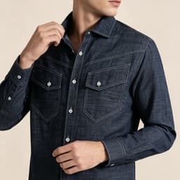 Blue Motor Shirt P190 - Sơ Mi Indigo Denim Cotton , Chỉ Nổi Tương Phản, Túi Ngực Western, Phong Cách Casual. 4