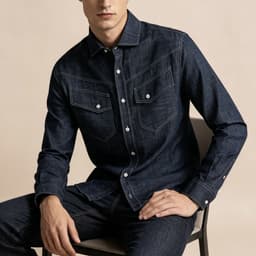 Blue Motor Shirt P190 - Sơ Mi Indigo Denim Cotton , Chỉ Nổi Tương Phản, Túi Ngực Western, Phong Cách Casual. 5