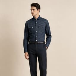 Blue Motor Shirt P190 - Sơ Mi Indigo Denim Cotton , Chỉ Nổi Tương Phản, Túi Ngực Western, Phong Cách Casual. 6