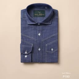 Blue Motor Shirt P190 - Sơ Mi Indigo Denim Cotton , Chỉ Nổi Tương Phản, Túi Ngực Western, Phong Cách Casual. 7