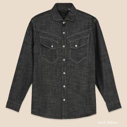Black Motor Shirt P189 - Sơ Mi Black Denim Cotton , Chỉ Nổi Tương Phản, Túi Ngực Western, Phong Cách Casual 1
