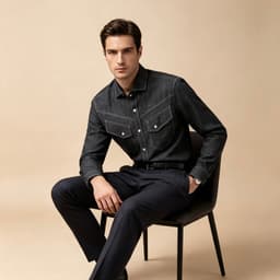 Black Motor Shirt P189 - Sơ Mi Black Denim Cotton , Chỉ Nổi Tương Phản, Túi Ngực Western, Phong Cách Casual 5