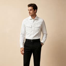White Motor Shirt P188 - Sơ Mi Oxford Cotton 100%, Chỉ Nổi Tương Phản, Túi Ngực Kiểu Western, Phong Cách Casual 3