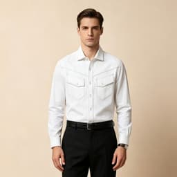 White Motor Shirt P188 - Sơ Mi Oxford Cotton 100%, Chỉ Nổi Tương Phản, Túi Ngực Kiểu Western, Phong Cách Casual 1