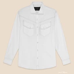 White Motor Shirt P188 - Sơ Mi Oxford Cotton 100%, Chỉ Nổi Tương Phản, Túi Ngực Kiểu Western, Phong Cách Casual 2