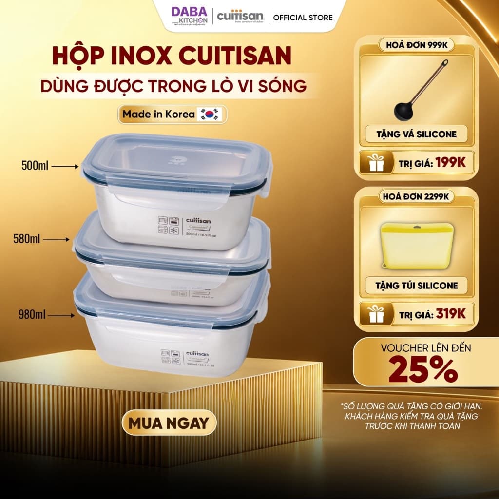 Combo Tiết Kiệm Cuitisan 3 món Simple cao cấp an toàn Dùng Lò Vi Sóng made in Hàn Quốc chính hãng (500ml/580ml/980ml)