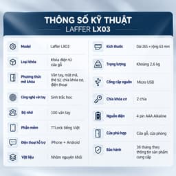 Khóa Điện Tử Laffer LX03 Cửa Gỗ Vân Tay Sinh Trắc - Bảo Hành 36 Tháng - Mở Khóa 5 Cách - TTLock Tiếng Việt 7