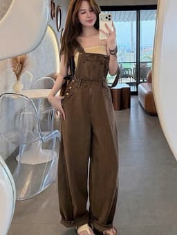 Yếm Jean Dáng Dài Nữ Ống Suông Rộng ,Chất Jean Mềm Đẹp , Mặc Thoáng Mát Cá Tính Năng Động 1