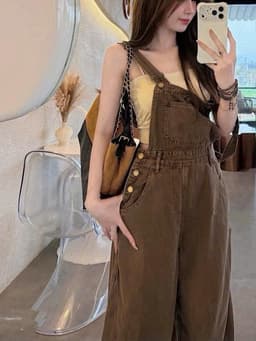 Yếm Jean Dáng Dài Nữ Ống Suông Rộng ,Chất Jean Mềm Đẹp , Mặc Thoáng Mát Cá Tính Năng Động 8