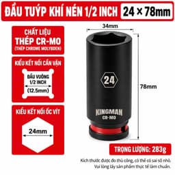 Đầu Tuýp 78mm 1/2 KINGMAN Thép CR-MO Đầu Khẩu Dài Chuyên Nghiệp K414 5