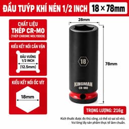Đầu Tuýp 78mm 1/2 KINGMAN Thép CR-MO Đầu Khẩu Dài Chuyên Nghiệp K414 7