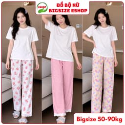 Đồ Bộ Nữ Bigsize Áo Tay Ngắn Thun Tăm Phối Quần Baggy Đũi 9 Tấc Nhiều Họa Tiết Mặc Nhà ESHOP MS904 1