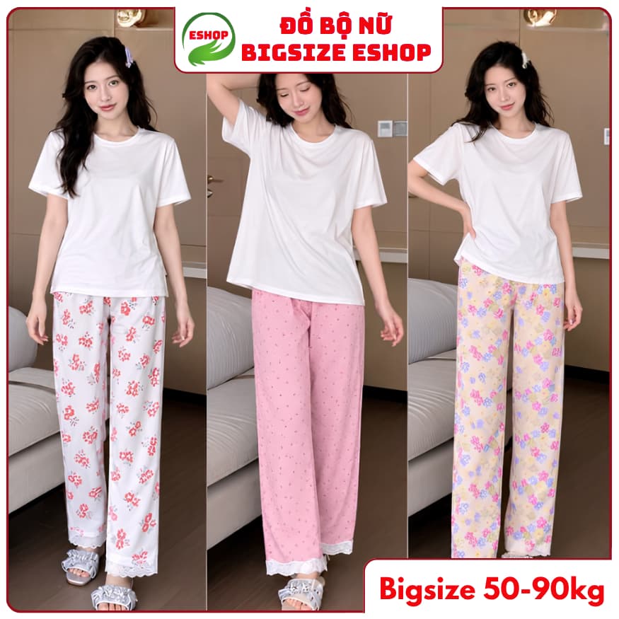 Đồ Bộ Nữ Bigsize Áo Tay Ngắn Thun Tăm Phối Quần Baggy Đũi 9 Tấc Nhiều Họa Tiết Mặc Nhà ESHOP MS904