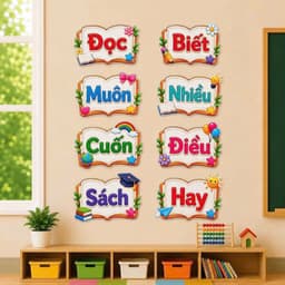 Khẩu Hiệu Trang Trí Lớp Học “Đọc Muôn Cuốn Sách – Biết Nhiều Điều Hay” – Decor Góc Thư Viện, Góc Đọc Sách, Trường học 1